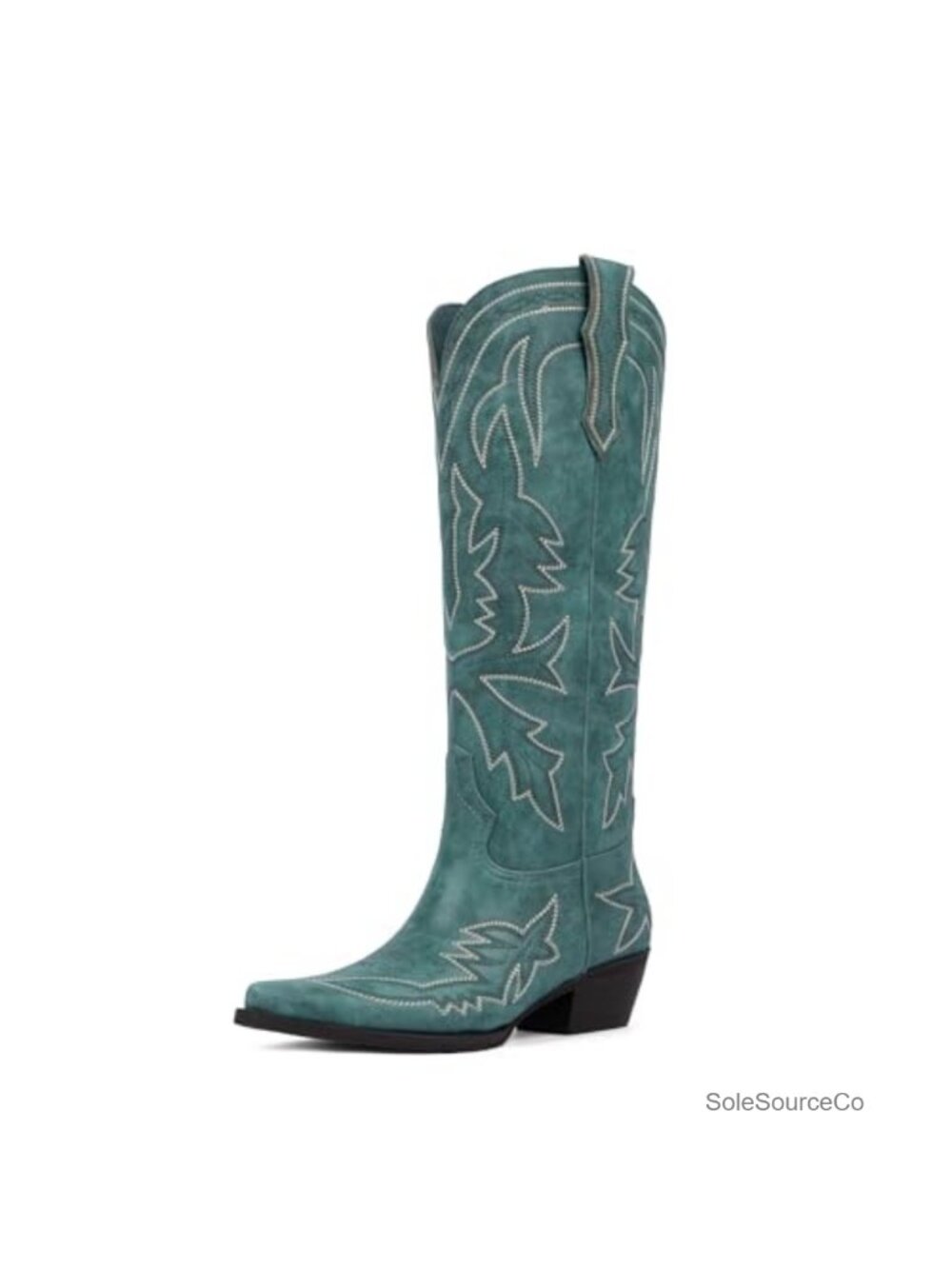 Women's Knee High Cowboy Boots Pointed Toe Wide Calf Faux Leather